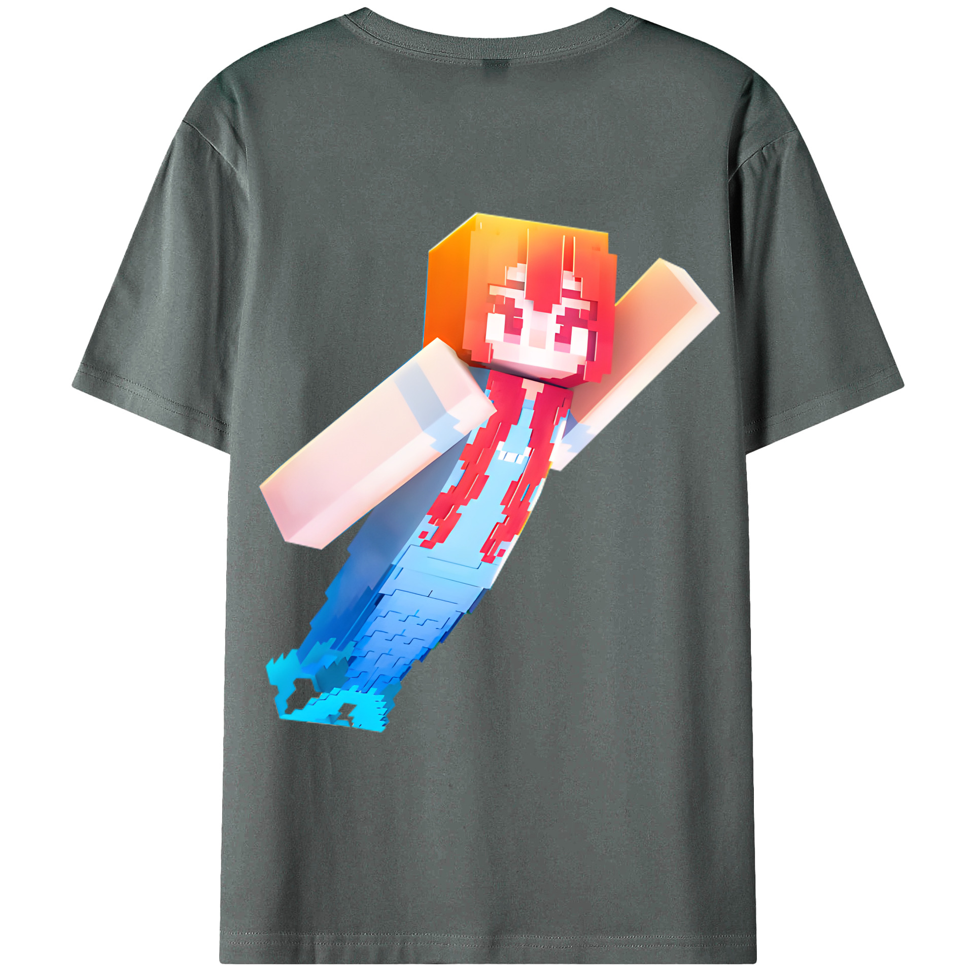 （画像用） マインクラフト ブロックの世界 Minecraft MC Block world 綿100％ メンズ半袖Tシャツ（バックプリント） 通気性